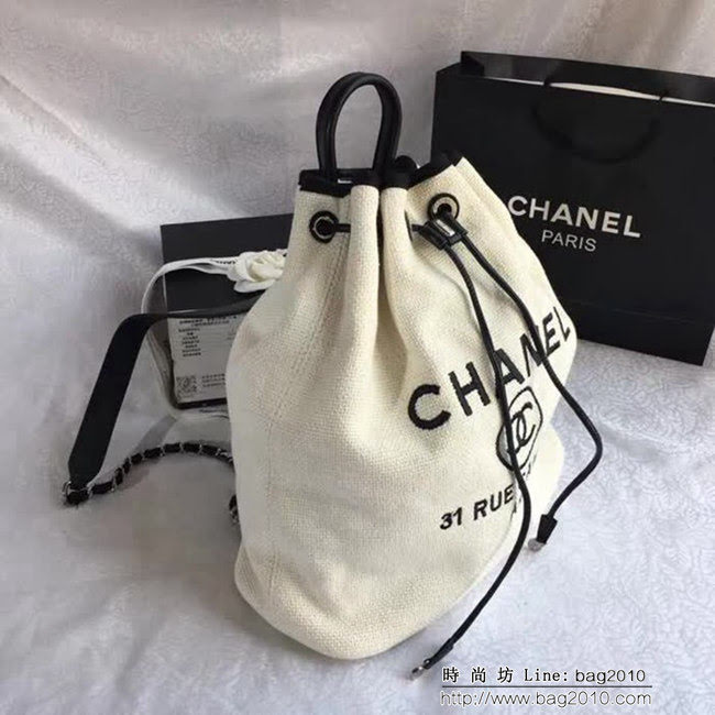 香奈兒CHANEL 93787 旅行必備帆布雙肩抽繩沙灘包DSC1992